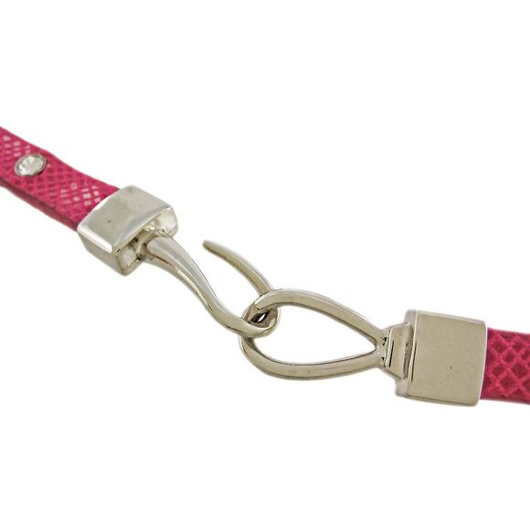 Fuchsia Leather Python Triple Wrap Rhinestone Bracelet - Picture 3 of 3